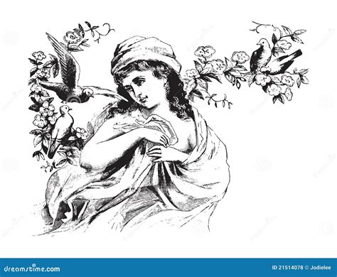 victorian woman with birds vintage illustration stock vector illustration of girl spring