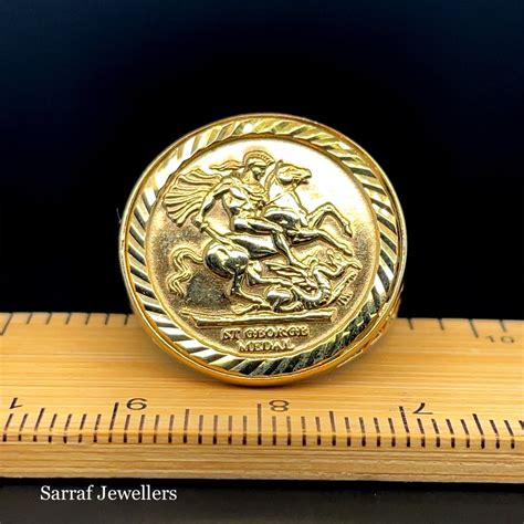 9ct Yellow Gold Half St George Sovereign Size Ring Classic Coin Dragon