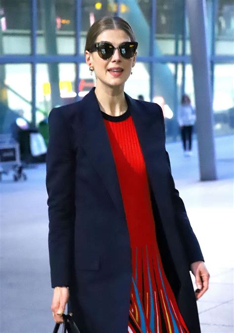 Rosamund Pike In Red Dress At Londons Heathrow Airport Hollywood