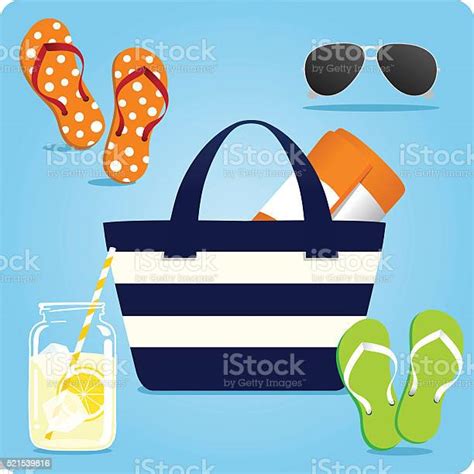 Summer Tote Beach Essentials Stock Illustration Download Image Now