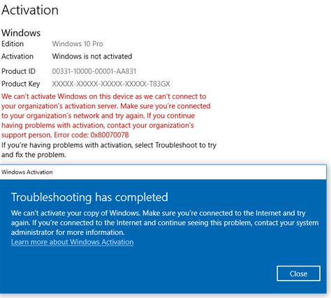 Windows 10 Pro Activation Error Code 0x8007007b Microsoft Community