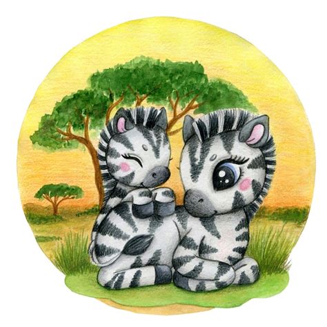Premium Photo Watercolor Illustration Zebra Mom And Baby