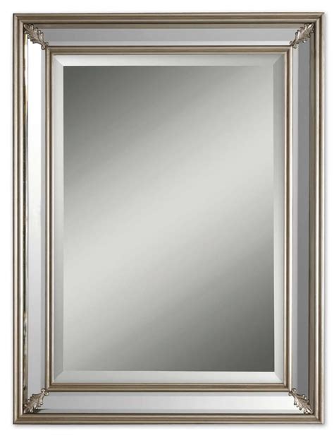 34 Antiqued Style Silver Framed Decorative Beveled Rectangular Mirror