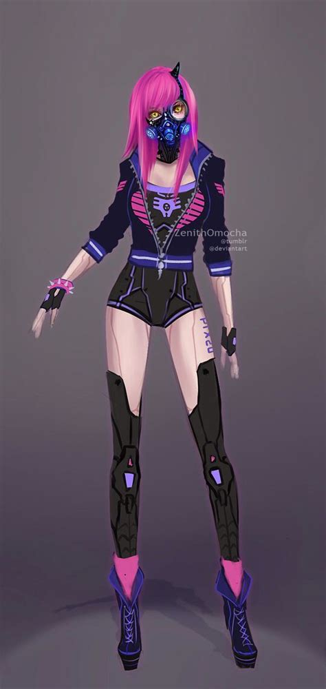 Cyberpunk Gasmask Girl Animación De Diseño De Personaje Mujer Robot