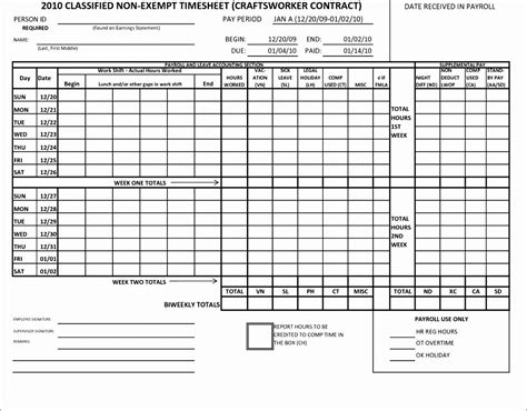 Printable Salary Timesheet Template Example In 2021