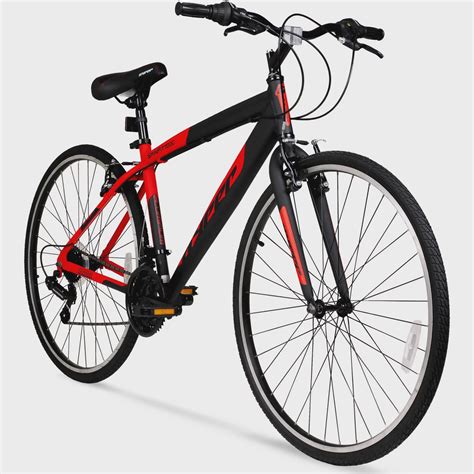 Hyper Bicycles 700c Men's SpinFit Hybrid Bike, Black and Red - Walmart.com