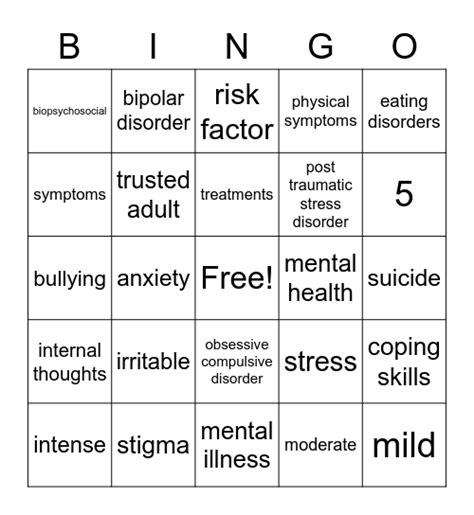 mental health bingo card