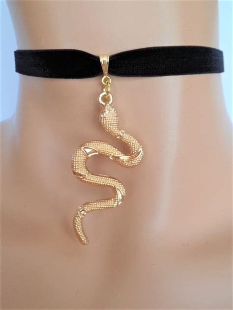 Gold Snake Choker Black Velvet Choker Serpent Necklace Etsy