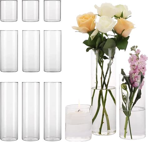 Cucumi 12 Pack Glass Cylinder Vase 4 8 12 Inch Tall Clear Vases For Wedding Centerpieces Flower