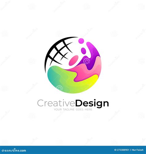 Abstract Earth Logo With 3d Colorful Design Globe Logos Stock Vector