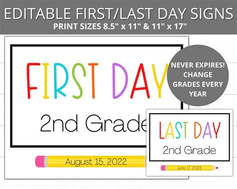First Day 2nd Grade Sign First Day Second Grade Sign Last Etsy