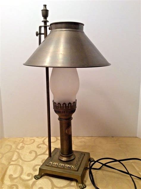 Improve the look and feel of your decor with the refined touch provided by this beyer hurricane glass 13 table lamp. Vtg. BRASS Adjustable Shade Hurricane ~TABLE/DESK LAMP ...