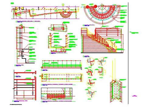 Semi Circular Staircase Section And Handrailing Elevation Detail Dwg
