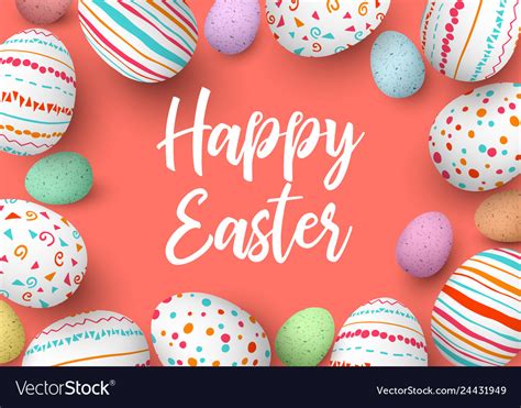 Happy Easter Eggs Frame With Text Colorful Easter Vector Image