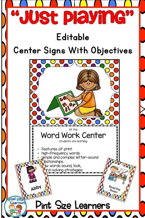 Center Signs With Objectives Editable Back To School Decor Center