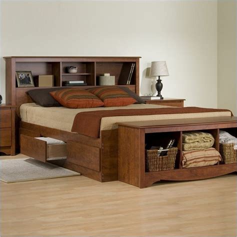Prepac Monterey Cherry Queen Bookcase Platform Storage Bed Cbq 6200
