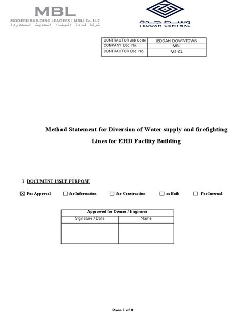 Method Statement For Diversion Of Ws And Ff Lines For Ehd Facility