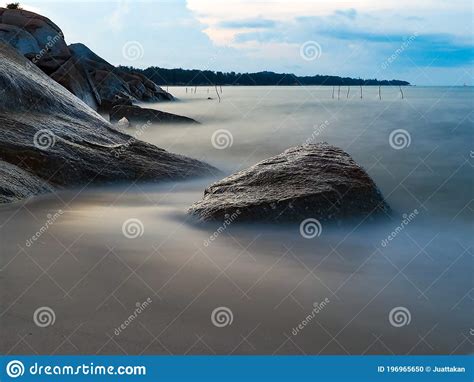 Seascape With Long Exposure With Blue Sky Stock Photo Image Of Coast