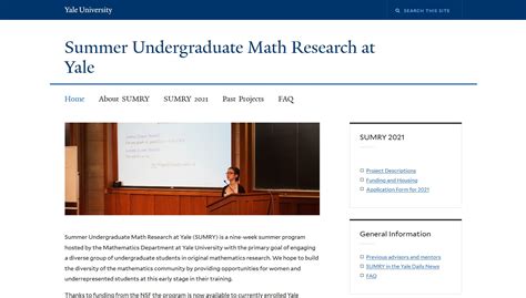 Summer Undergraduate Math Research At Yale Sumry Announce