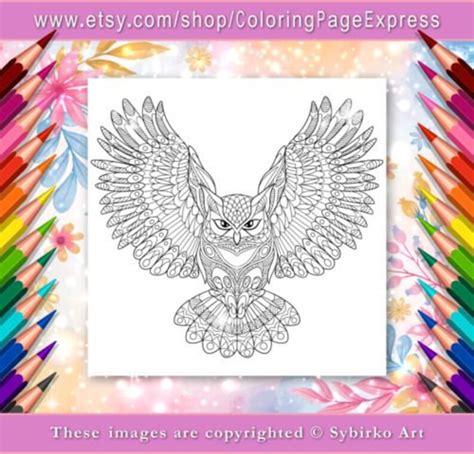 Coloring Page For Adults Digital Coloring Page Owl Etsy