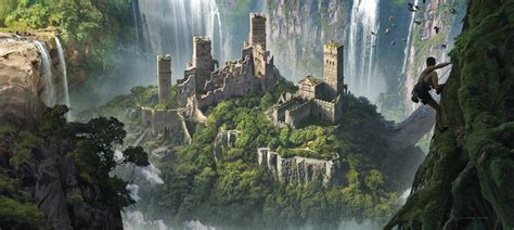 Ruins City Exploration Climbing Architecture Waterfall Castle Artwork