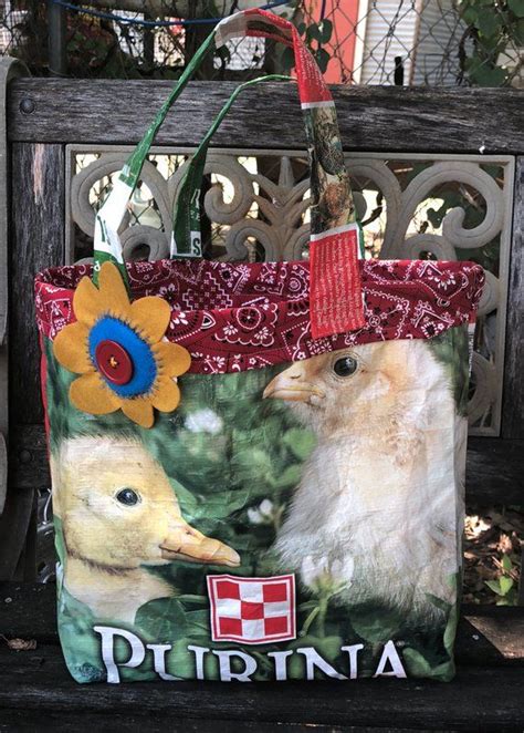 Feed Sack Chicks Handbag Tote Recycled Chicken Feed Bag Chicken Handbag Fun Farm Fashion