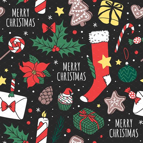 Christmas Seamless Pattern Vector Decorative Illustrations ~ Creative