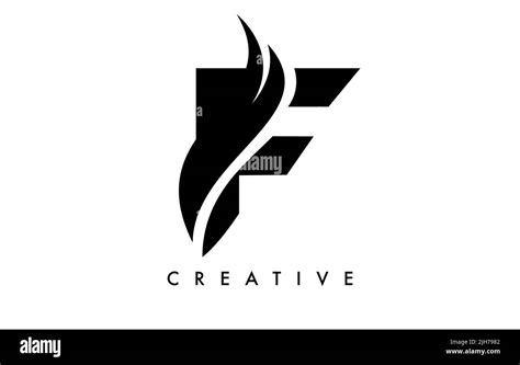 Letter F Logo Icon Design With Swoosh And Creative Cut Curved Shape