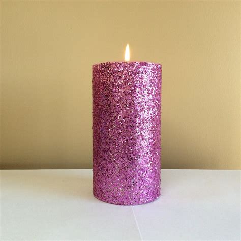 Pink Glitter Pillar Candle Wedding Decor Candle 4 6 9
