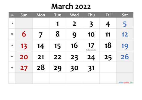 Printable March 2022 Calendar With Holidays