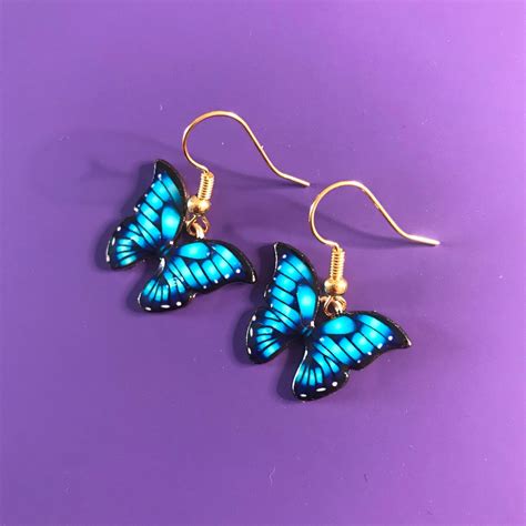 Handmade Monarch Butterfly Earrings Blue Enamel Butterfly Etsy