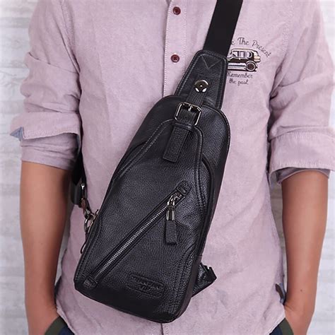 Genuine Leather Cross Body Single Chest Back Pack Men Travel Casual