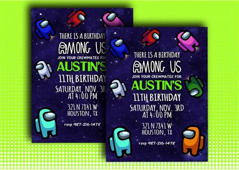 Among Us Birthday Invitation Among Us Invite Video Game Etsy In