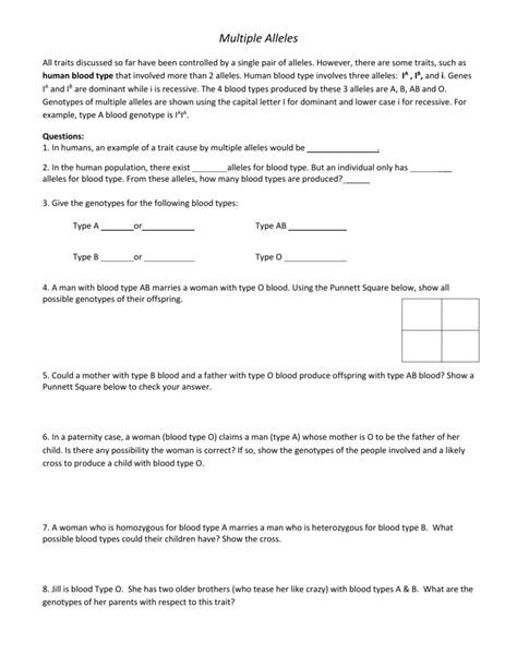 What will be the genotype and phenotype of the first. Multiple Alleles And Polygenic Traits Worksheet Answers | Times Tables Worksheets