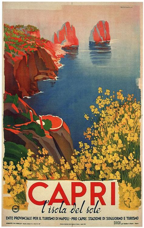 Capri Island Bay Of Naples Italy Retro Travel Poster