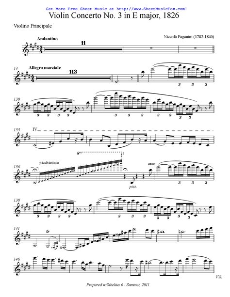 Free Sheet Music For Violin Concerto No3 Paganini Niccolò By