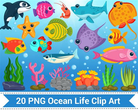 Underwater Clipart Ocean Life Sea Creatures Clip Art Fish Etsy