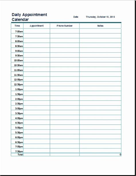 Free Appointment Schedule Template Best Of Daily Appointment Calendar