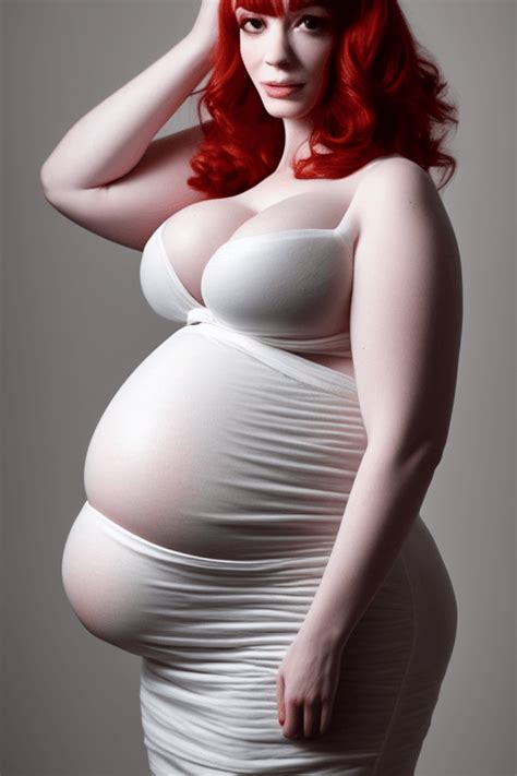 Christina Hendricks Symmetrical Belly Stuffed Pregnant Quadruplets Belly Nipple Piercing Latex