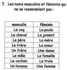 Apprenons le français  Les noms masculins et féminins qui ne se