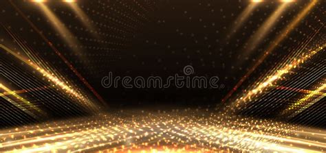 Elegant Golden Stage Diagonal Glowing With Lighting Effect Sparkle On