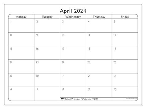 Calendar April 2024 Working Days Ms Michel Zbinden Sg