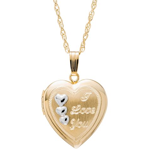 14k Gold Filled Two Tone Heart Locket With I Love You And Triple Hearts