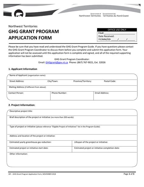 Northwest Territories Canada Ghg Grant Program Application Form Download Fillable Pdf