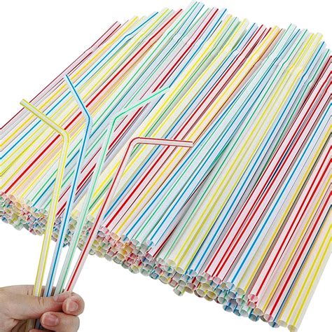 Flexible Plastic Straws Striped Multi Colored Bpa Free Disposable Straw