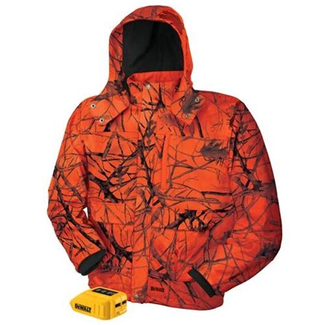 Dewalt Heated Work Hunting Jacket Large Blaze Orange Camo Hooded