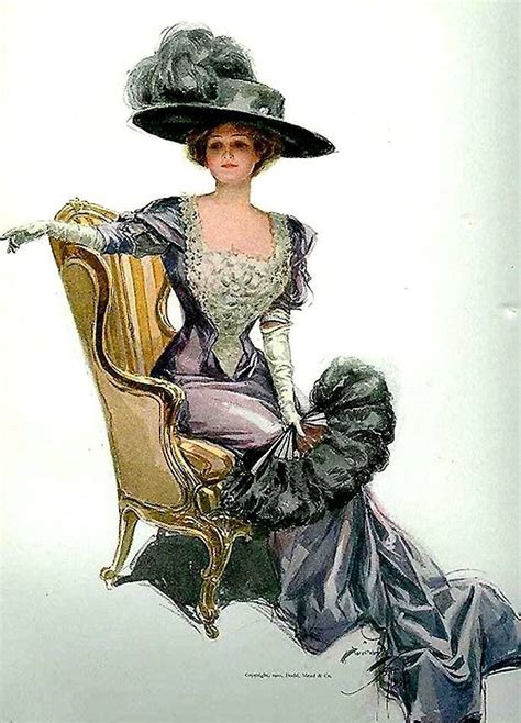 Woman W Wide Brimmed Hat Long Dress Harrison Fisher Vintage Art