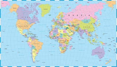 Blue World Map Borders Countries And Cities Illustration