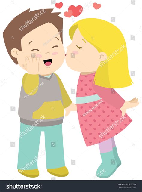 Cute Little Girl Kissing Boy Valentines Stock Vector Royalty Free
