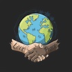 vielpunktige Liebe und Frieden verschränkten die Hände über dem Globus ...
